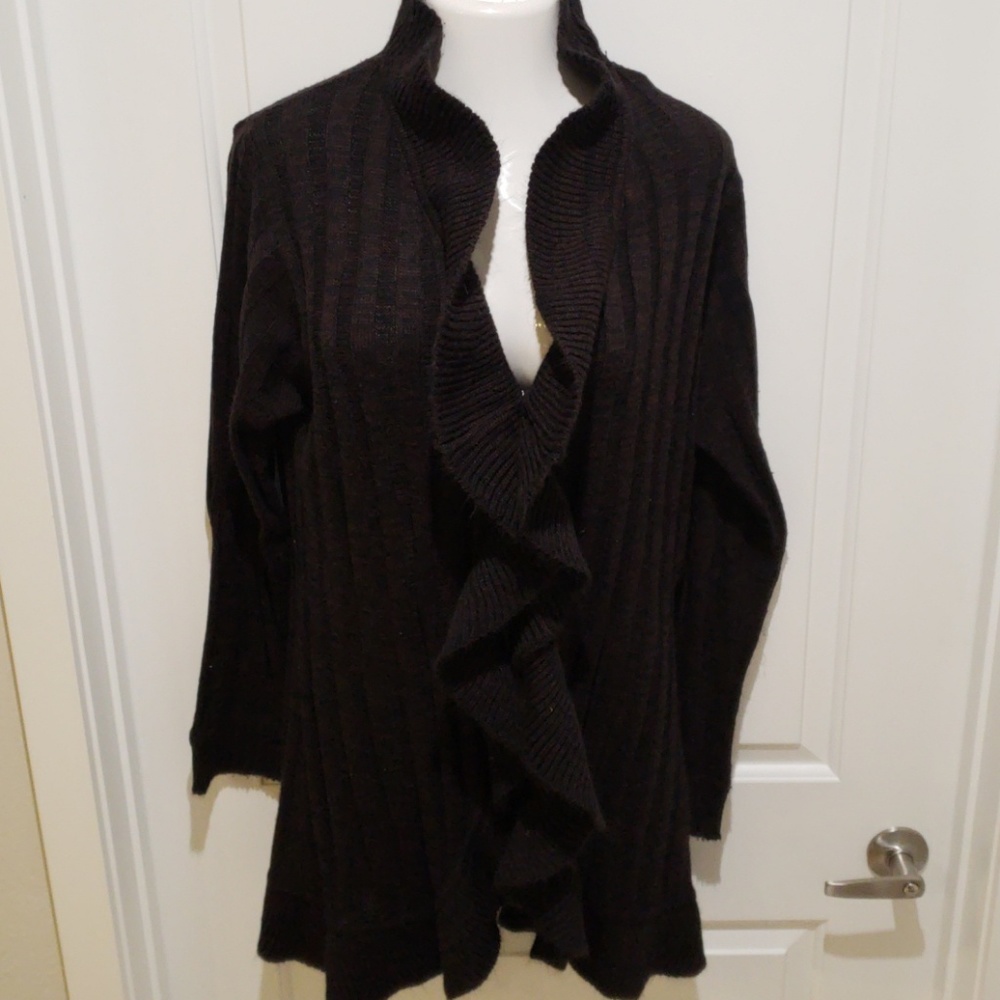 Black Sweater with Ruffle Edge Detail